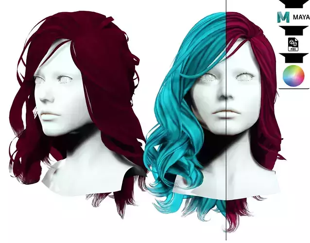 Female wavy hair Low-poly 3D model Female wavy hair Low-poly 3D model