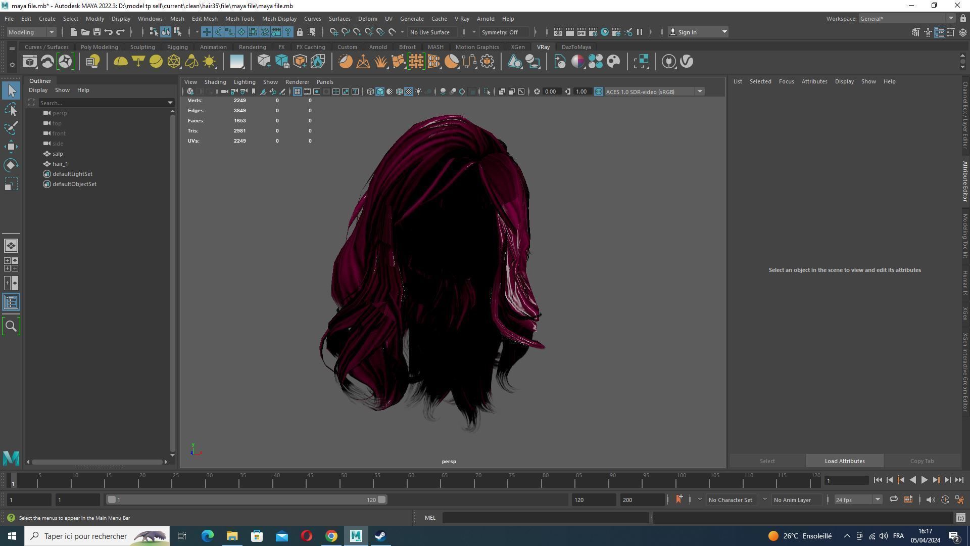 Female wavy hair Low-poly 3D model_12