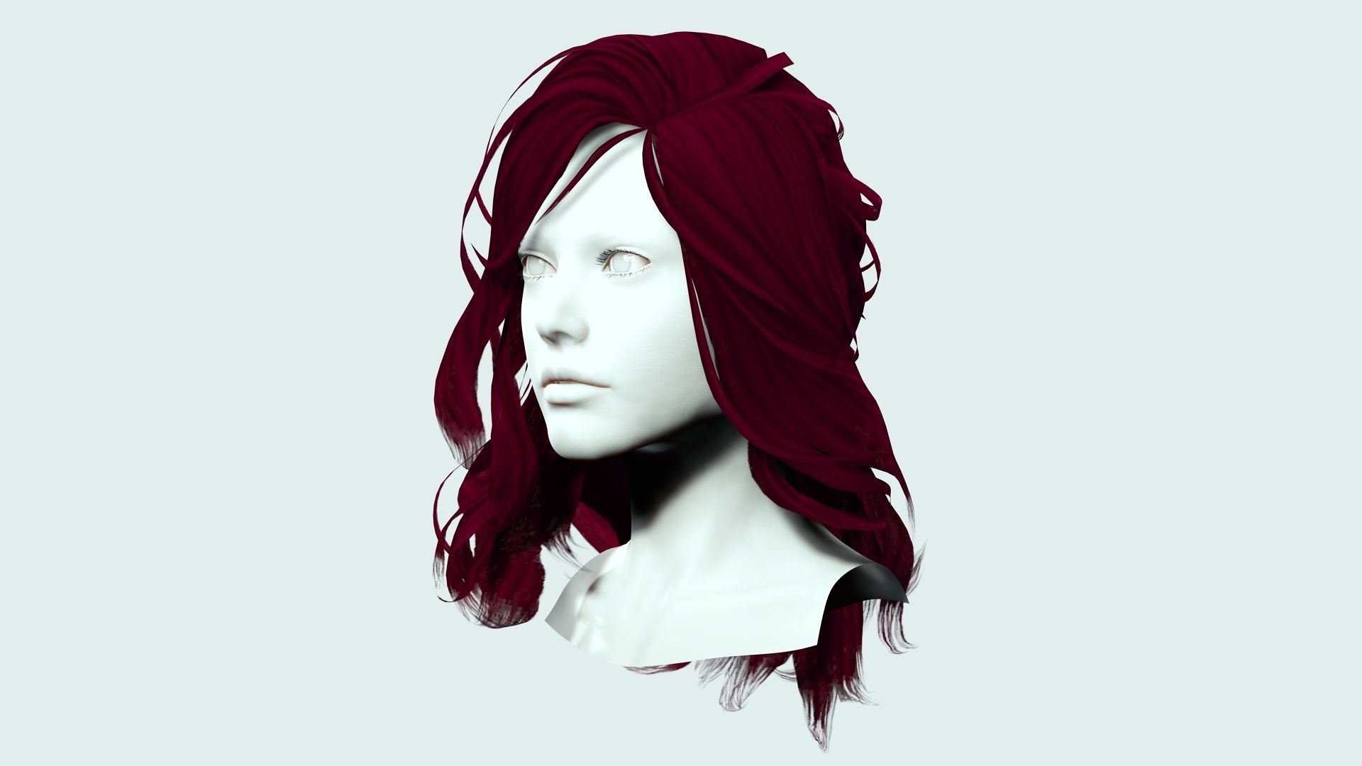 Female wavy hair Low-poly 3D model_4