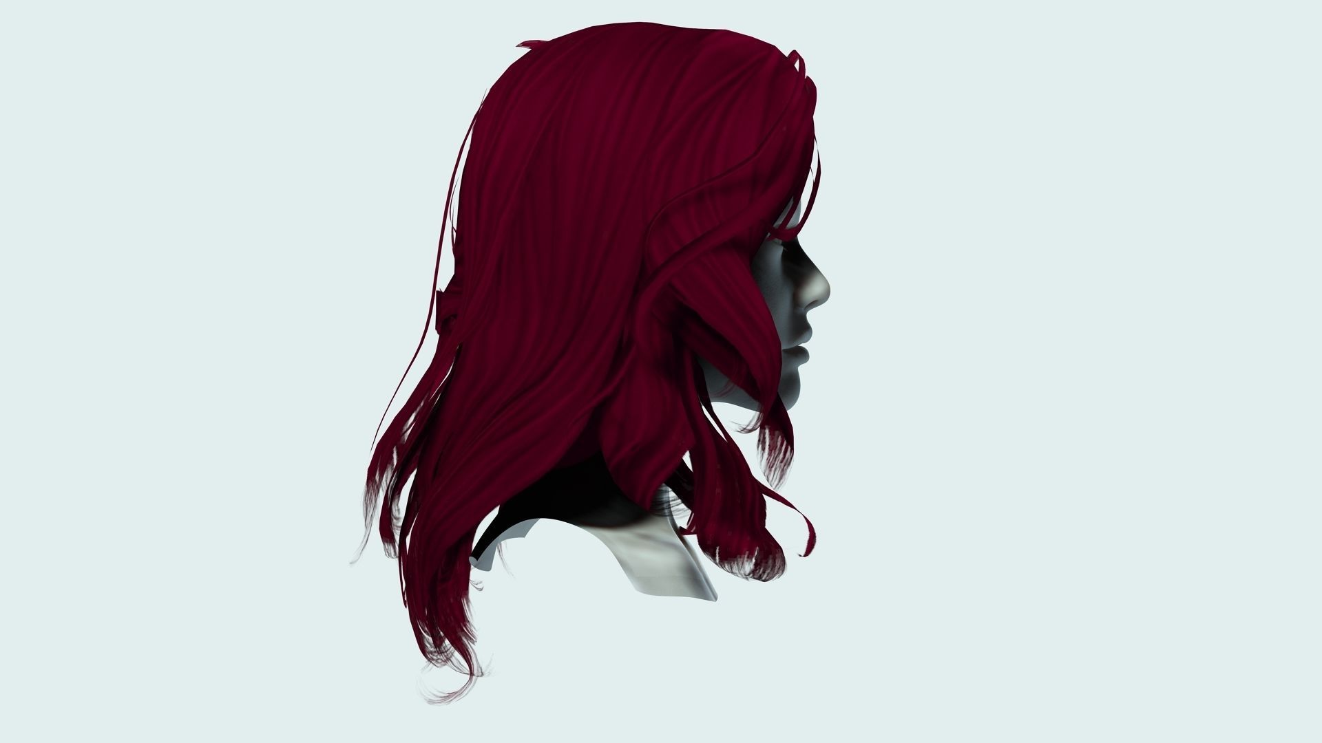 Female wavy hair Low-poly 3D model_7