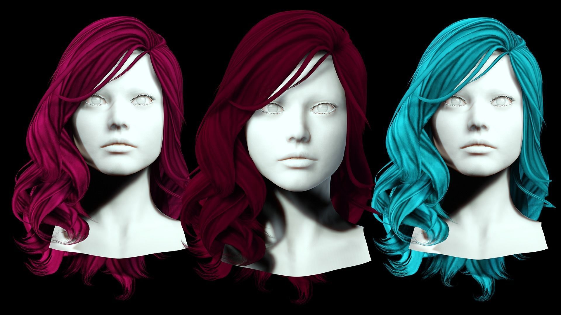 Female wavy hair Low-poly 3D model_1