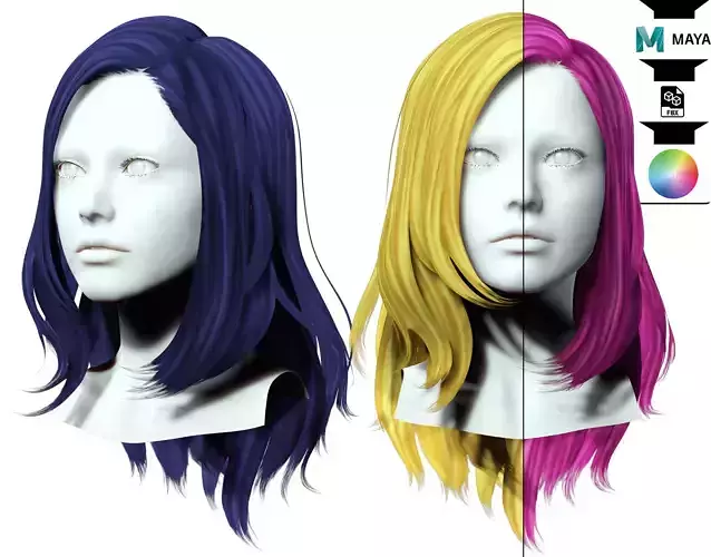 Straight Medium Female Hair  Low-poly 3D model
