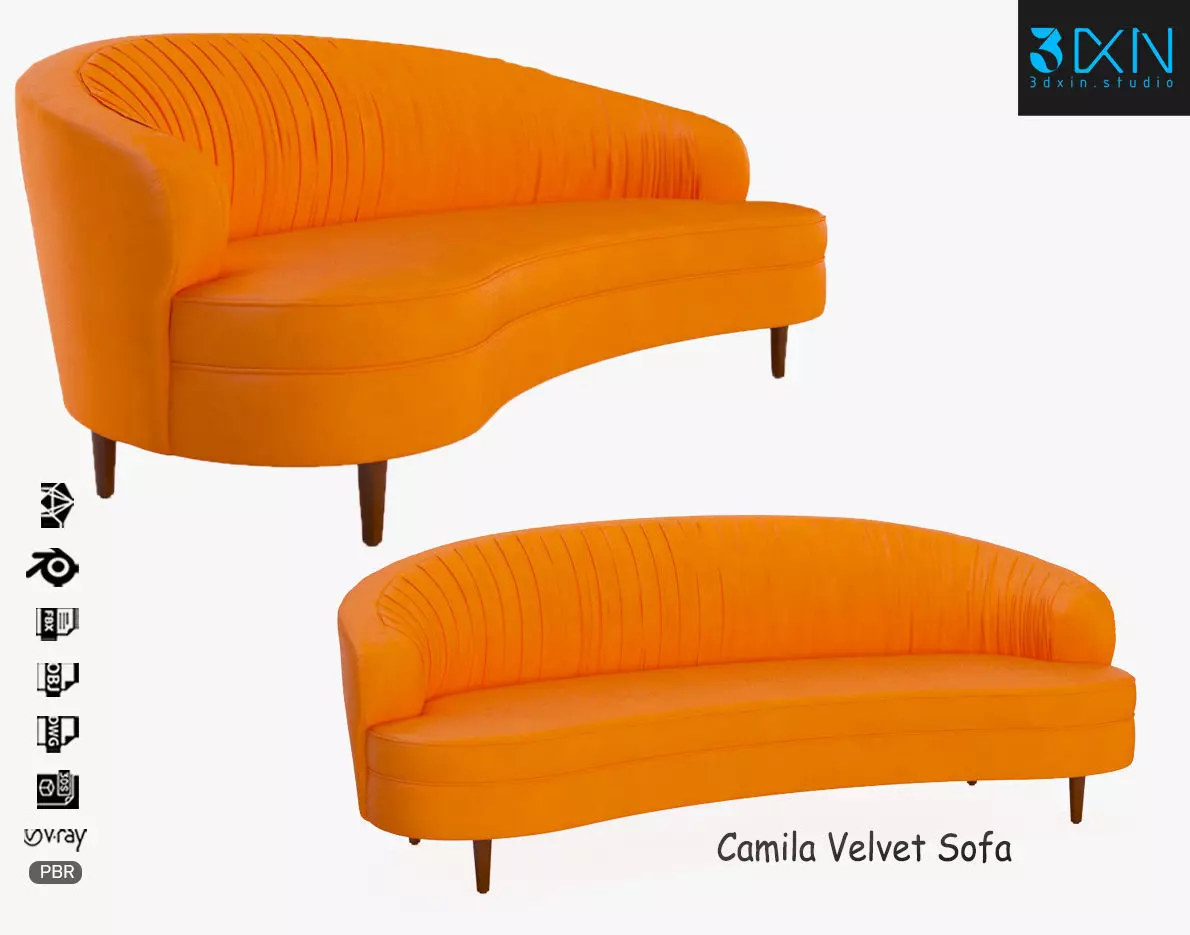 Camila Velvet Sofa 3D model