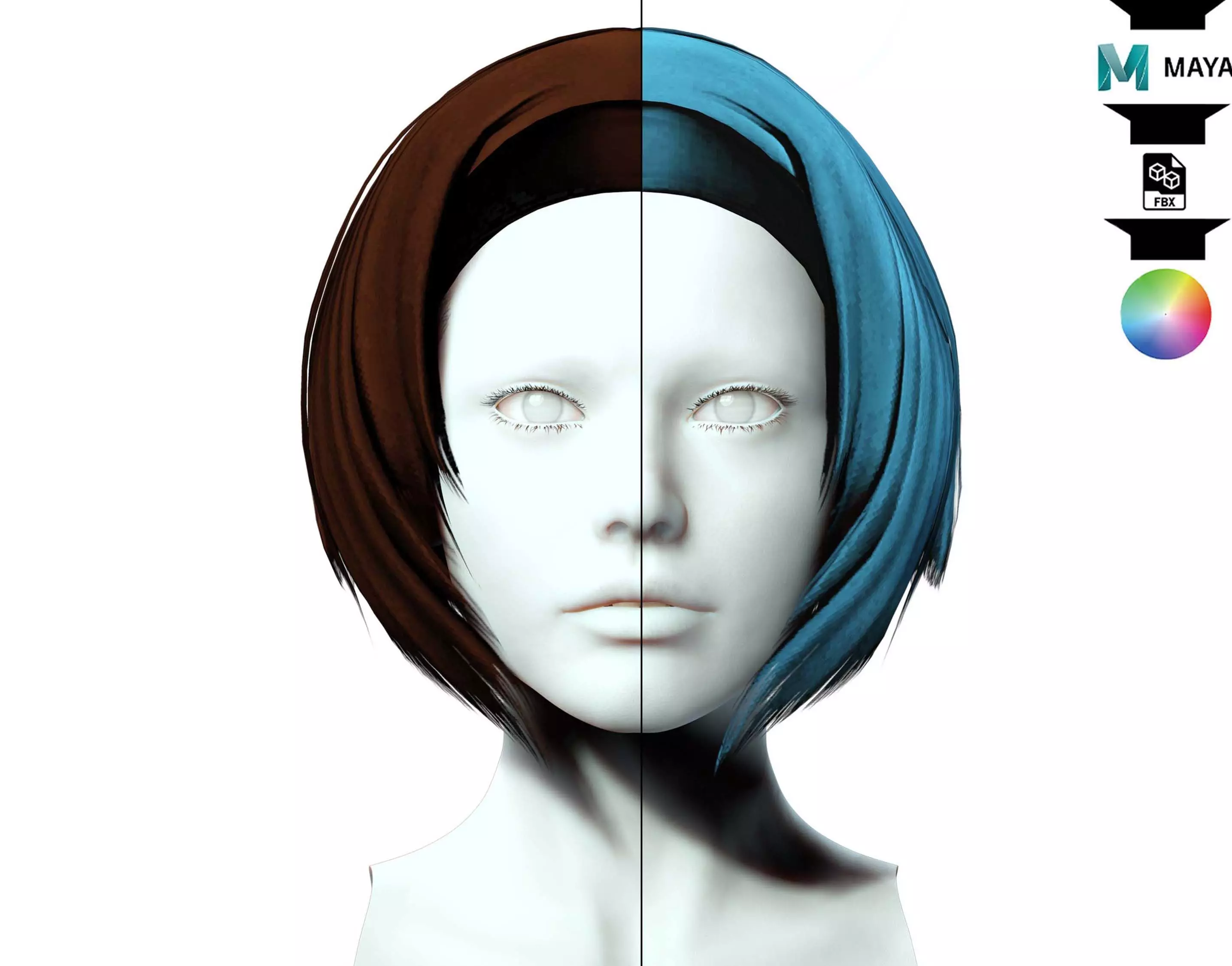 Female Hair - Bob Style Low-poly 3D model_0