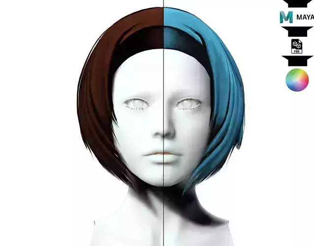 Female Hair - Bob Style  Low-poly 3D model