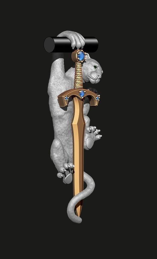PANTHER PENDANT WITH A SWORD Printable Model 3D print model_9