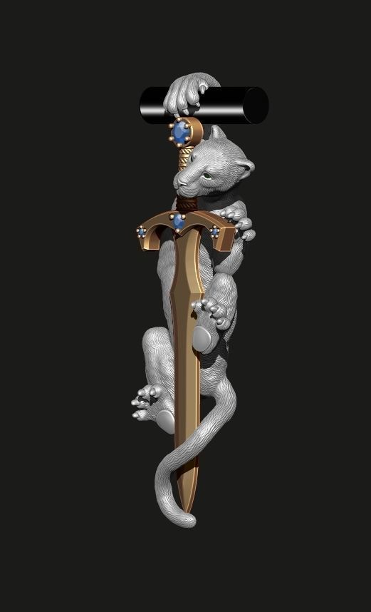 PANTHER PENDANT WITH A SWORD Printable Model 3D print model_8