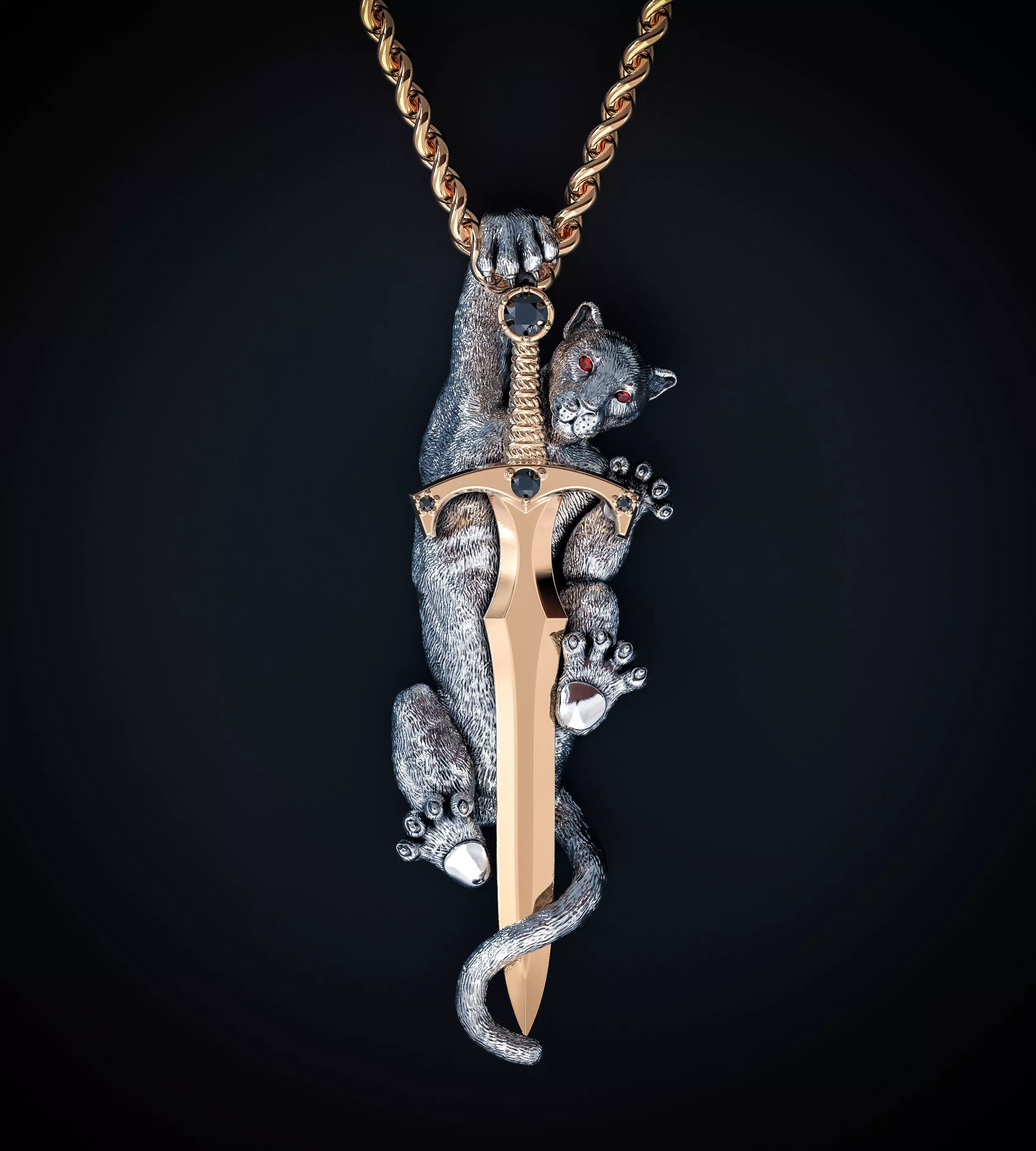 PANTHER PENDANT WITH A SWORD Printable Model 3D print model_0