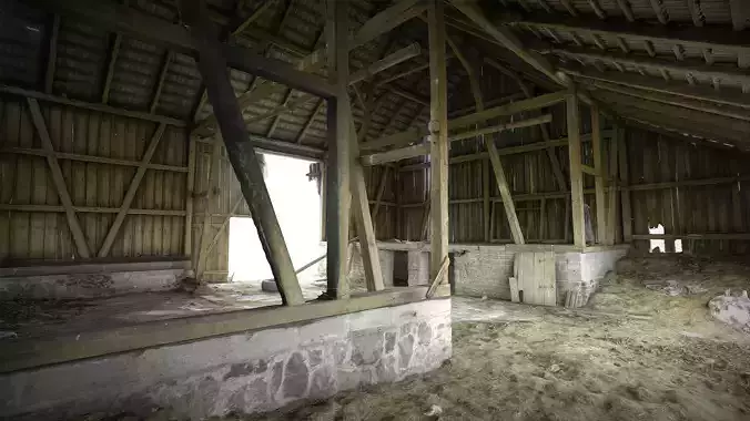 Interior of an abandoned wooden barn 3D model