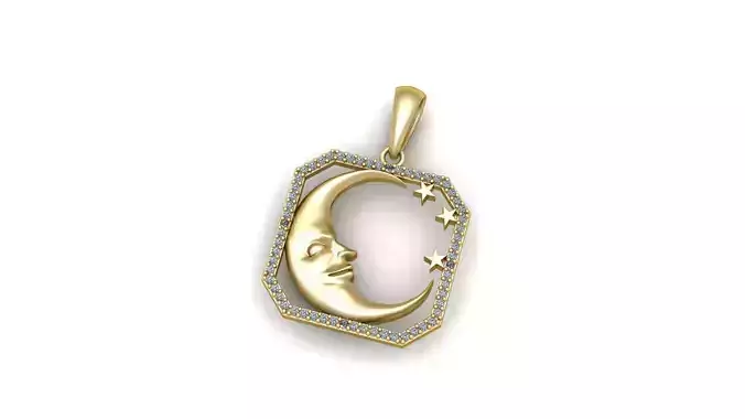 Moon and Stars Octagonal Pendant with Diamonds