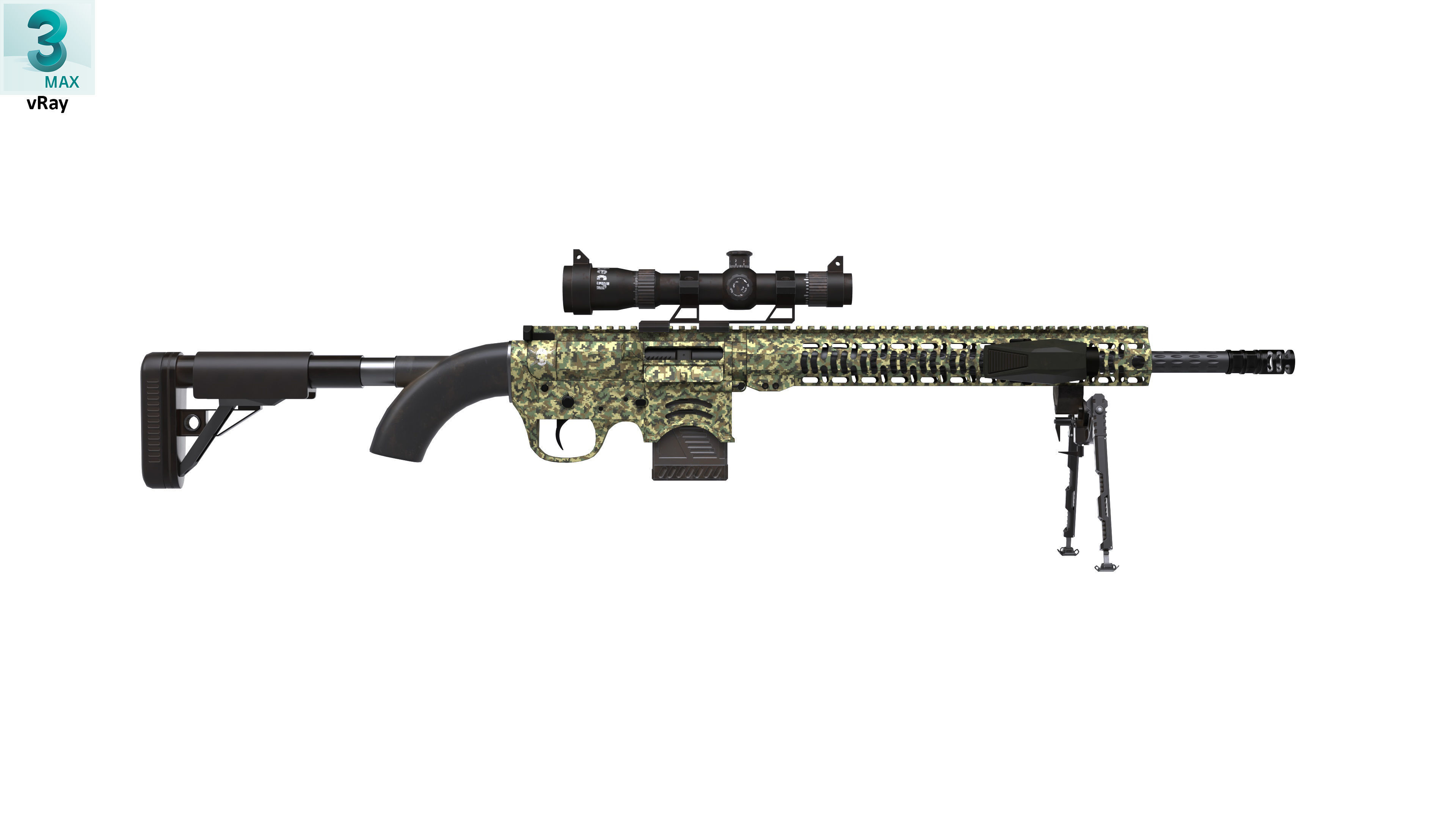 Sniper Rifle 1 Used Low-poly 3D model_4