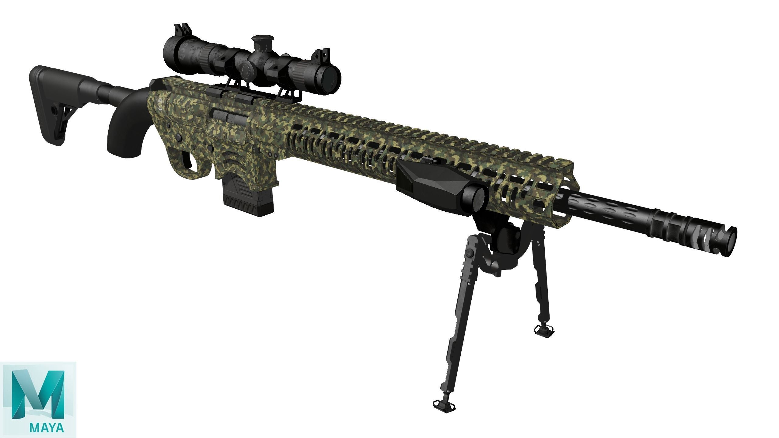 Sniper Rifle 1 Used Low-poly 3D model_21