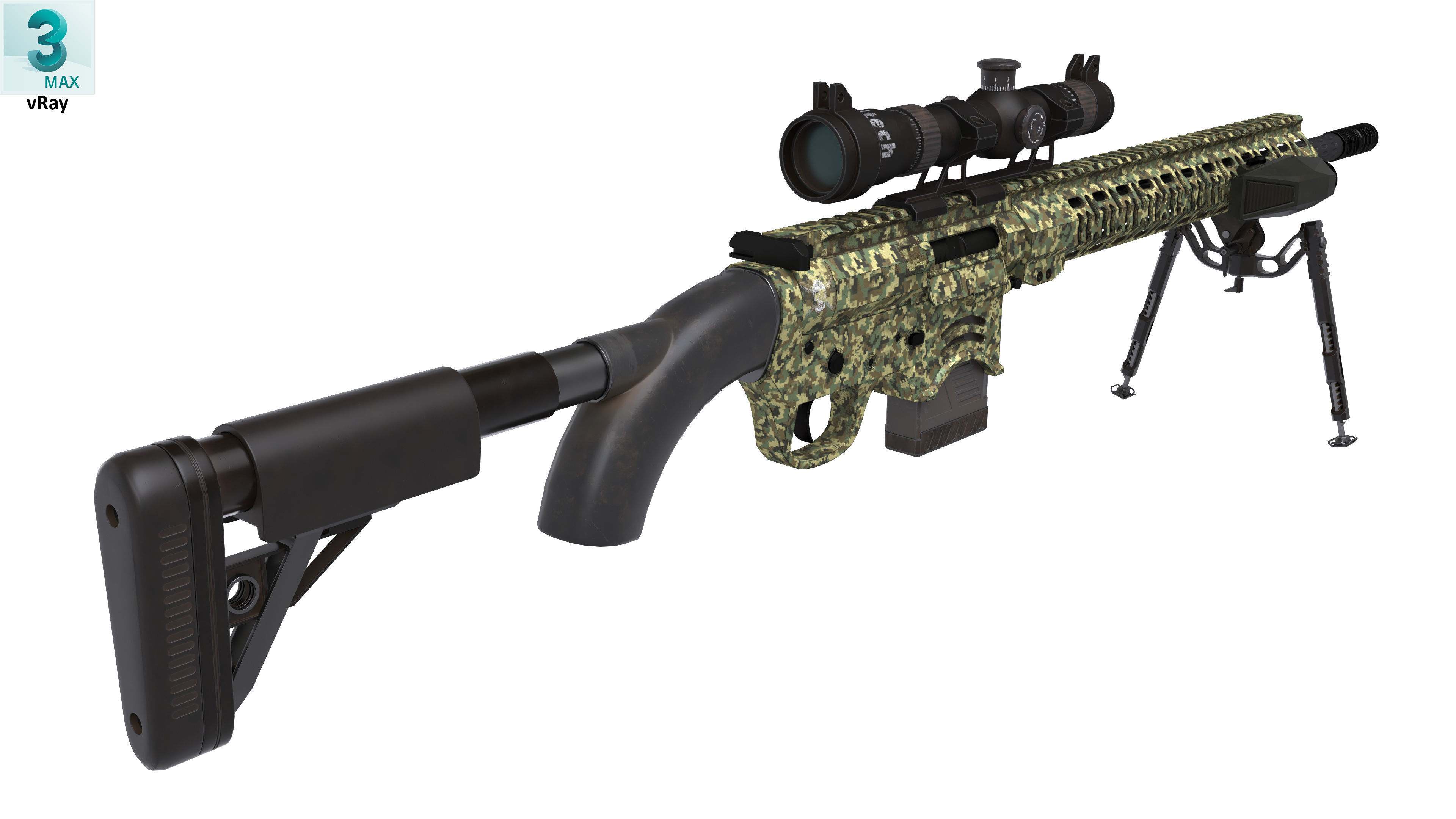 Sniper Rifle 1 Used Low-poly 3D model_5