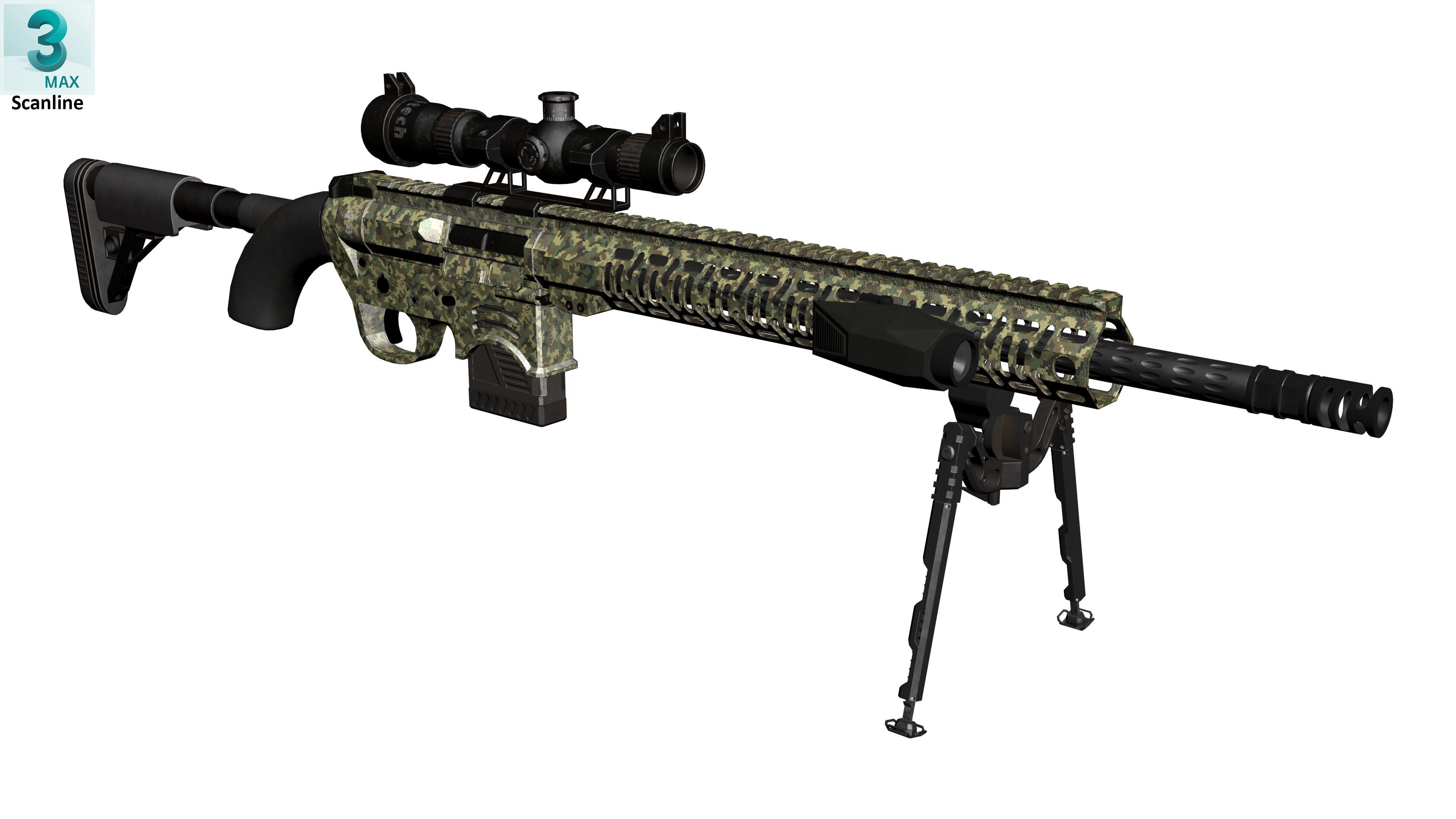 Sniper Rifle 1 Used Low-poly 3D model_19