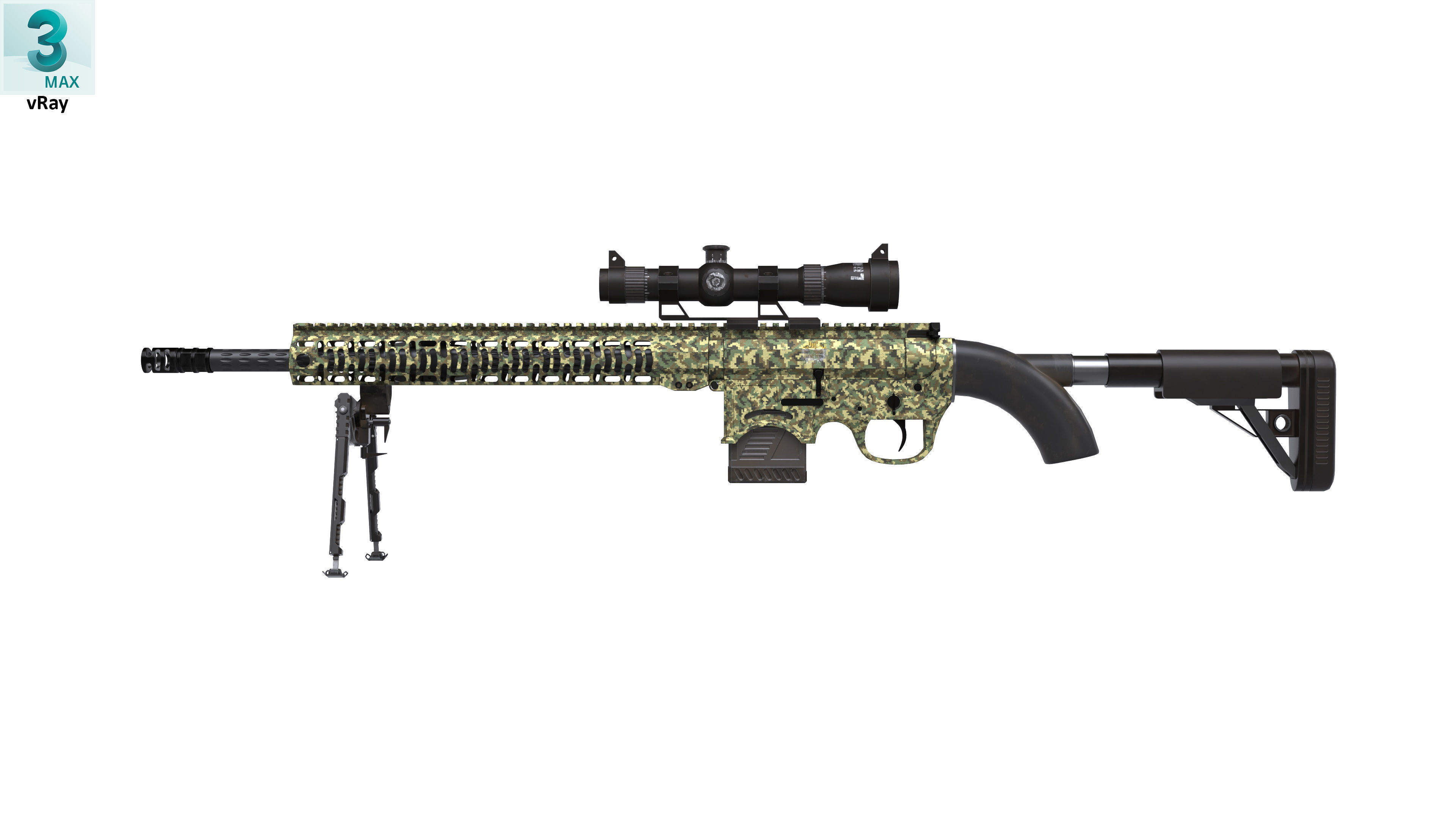 Sniper Rifle 1 Used Low-poly 3D model_7