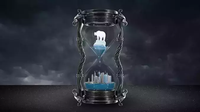 Hourglass about Global Warming Environmental Art Low-poly 3D model