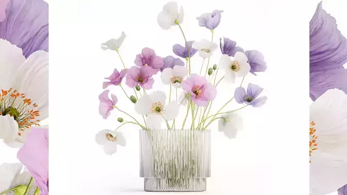 Bouquet of wildflowers in a glass vase with poppy 420