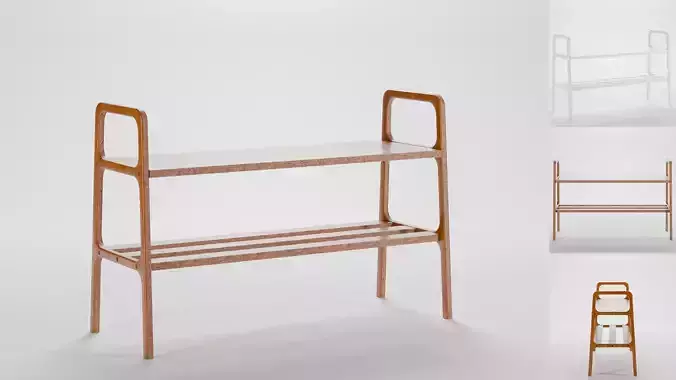 Mid-century modern bench shoe storage Low-poly 3D model