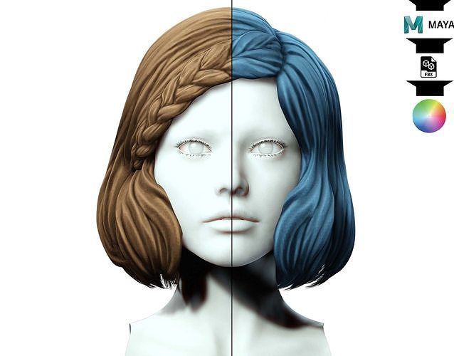 Female Short Hair With Braid  Low-poly 3D model