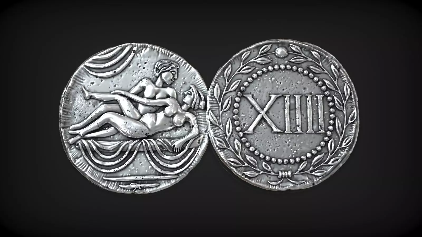 Spintria Rare Ancient Roman Token Antique Coin Number XIIII 3D print model_0