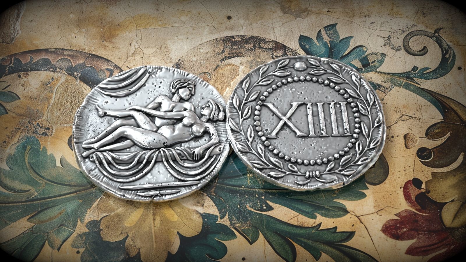 Spintria Rare Ancient Roman Token Antique Coin Number XIIII 3D print model_5