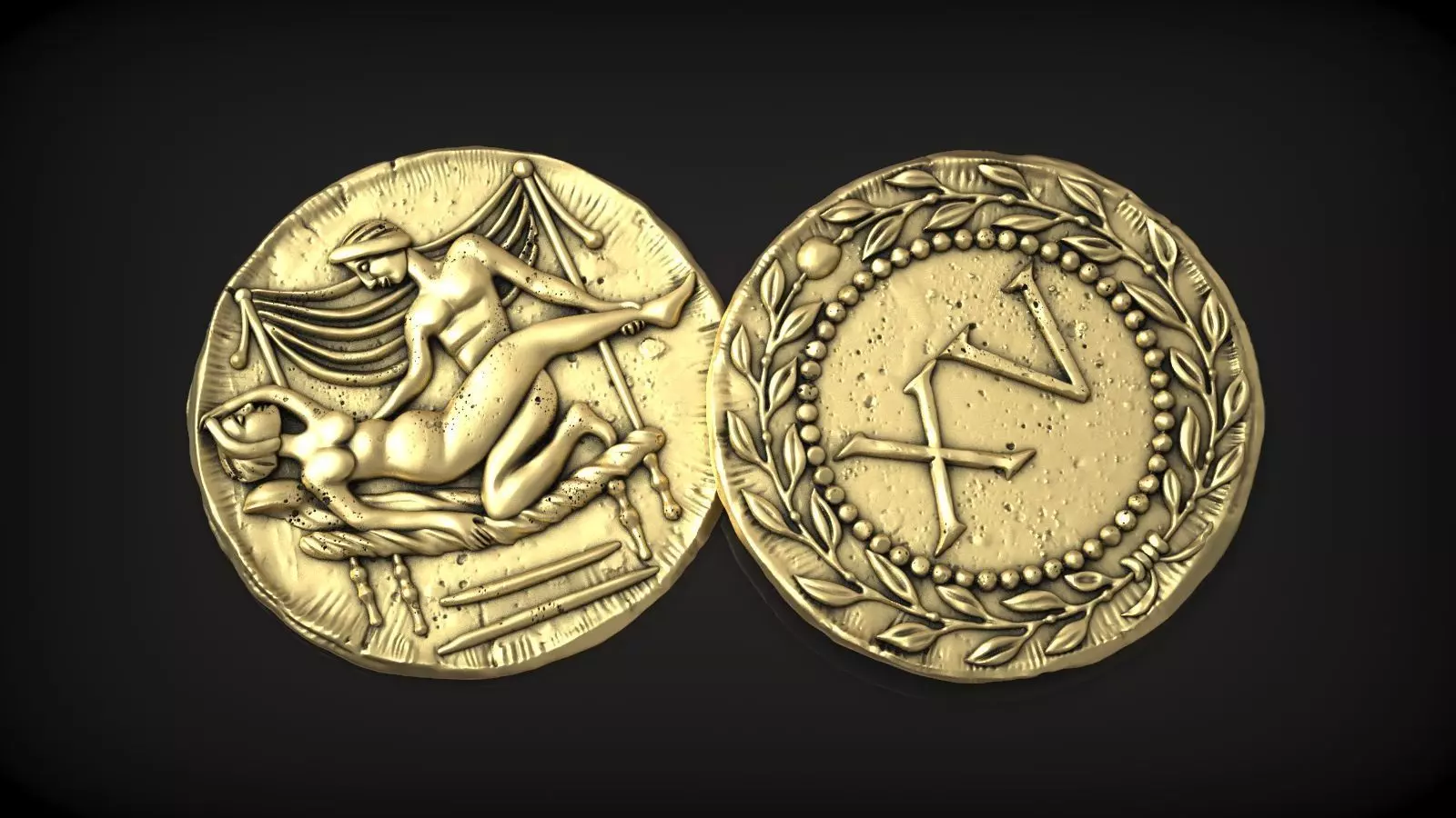 Spintria Rare Ancient Roman Token Antique Coin Number XV 3D print model_0