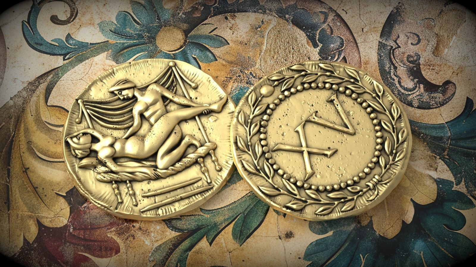 Spintria Rare Ancient Roman Token Antique Coin Number XV 3D print model_5