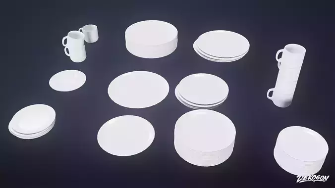 KITCHEN - Dish Set 01 - LOW POLY Low-poly 3D model