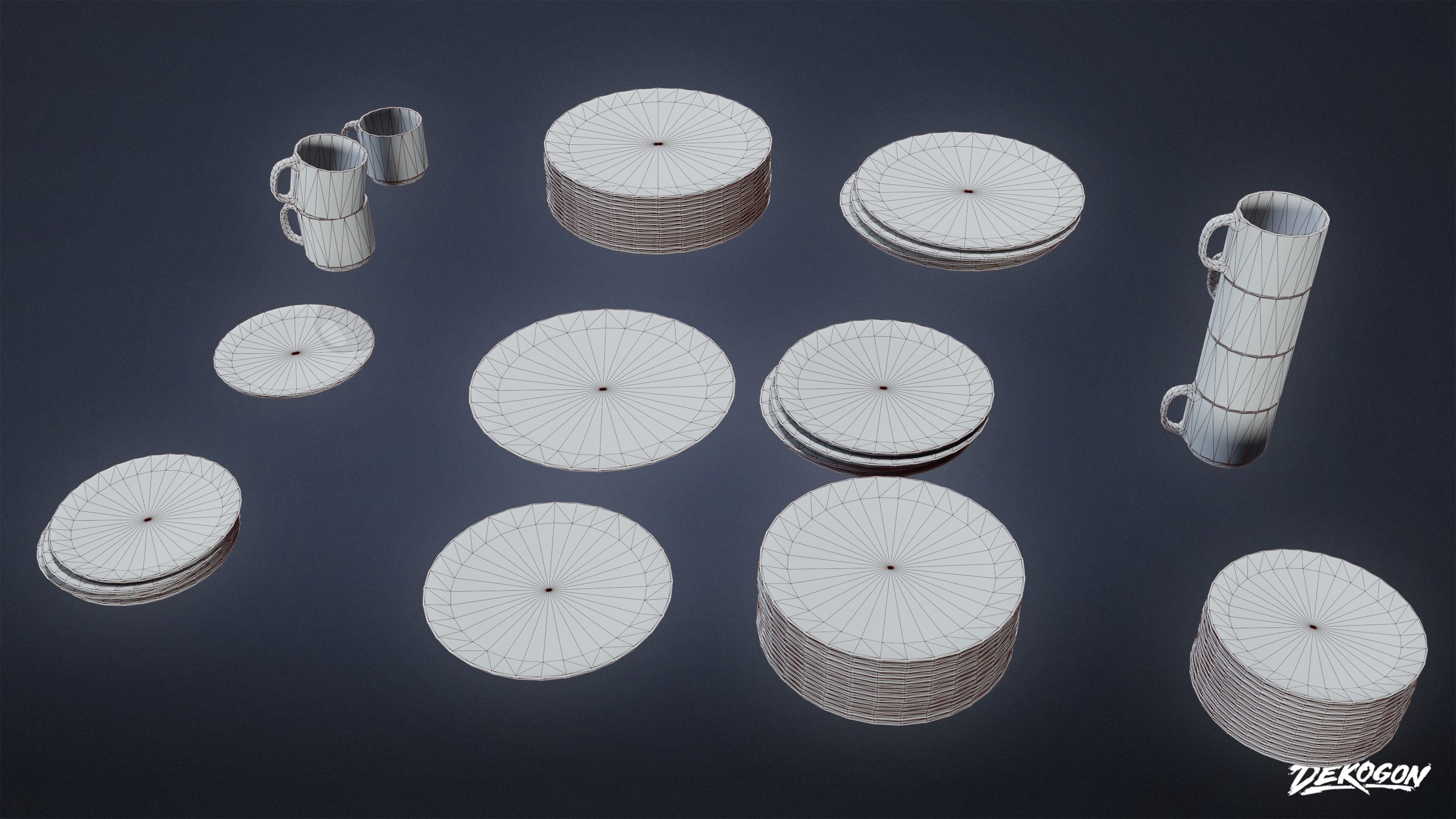 KITCHEN - Dish Set 01 - LOW POLY Low-poly 3D model_1