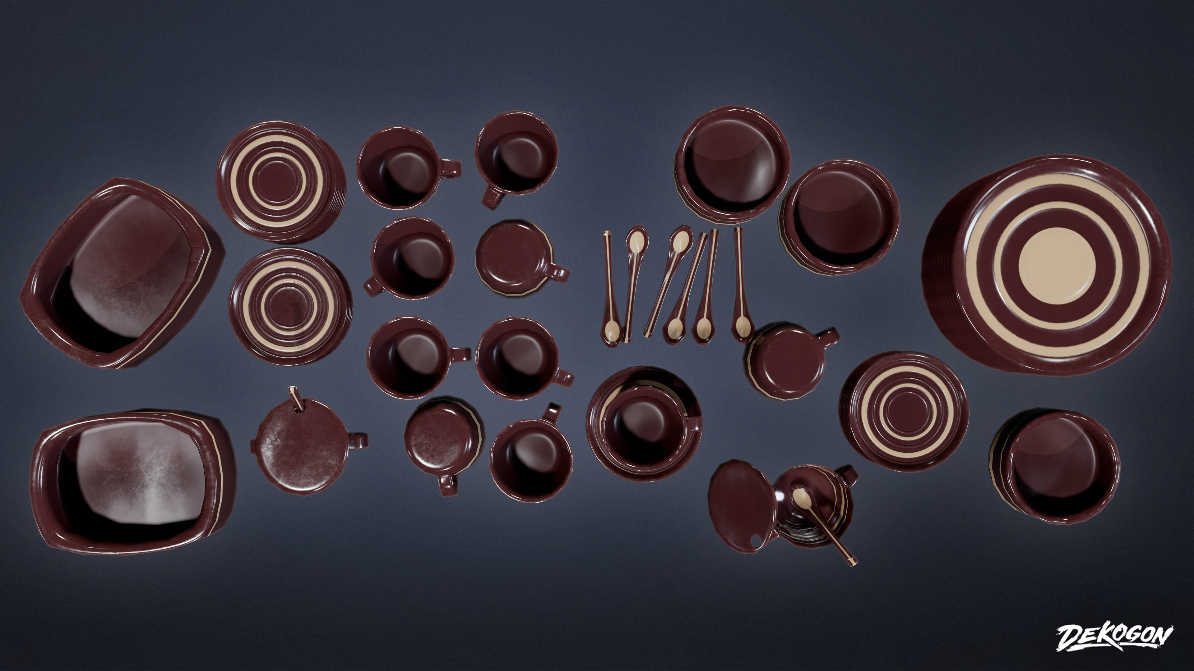 KITCHEN - Dish Set 02 - LOW POLY Low-poly 3D model_3