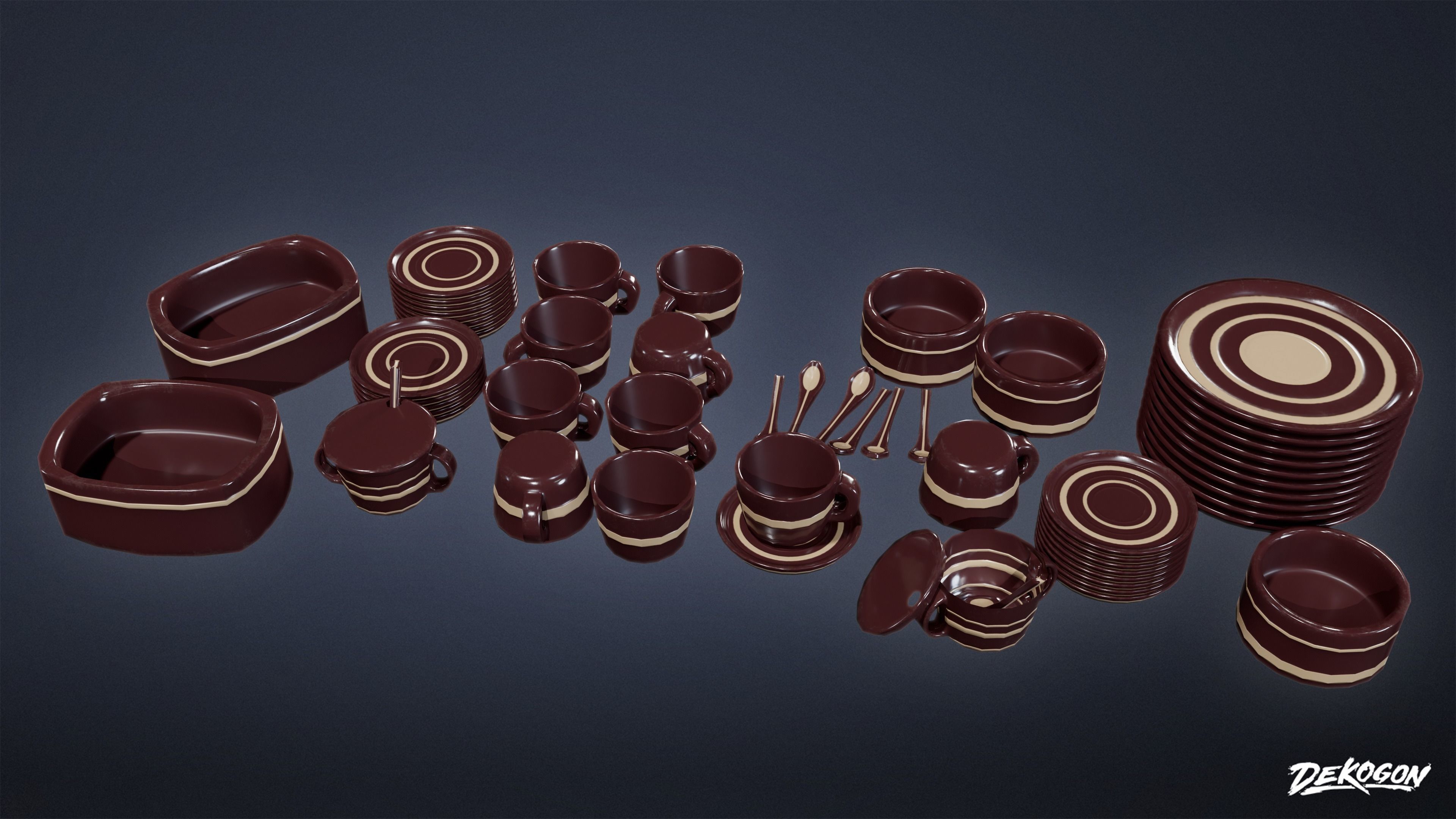 KITCHEN - Dish Set 02 - LOW POLY Low-poly 3D model_1