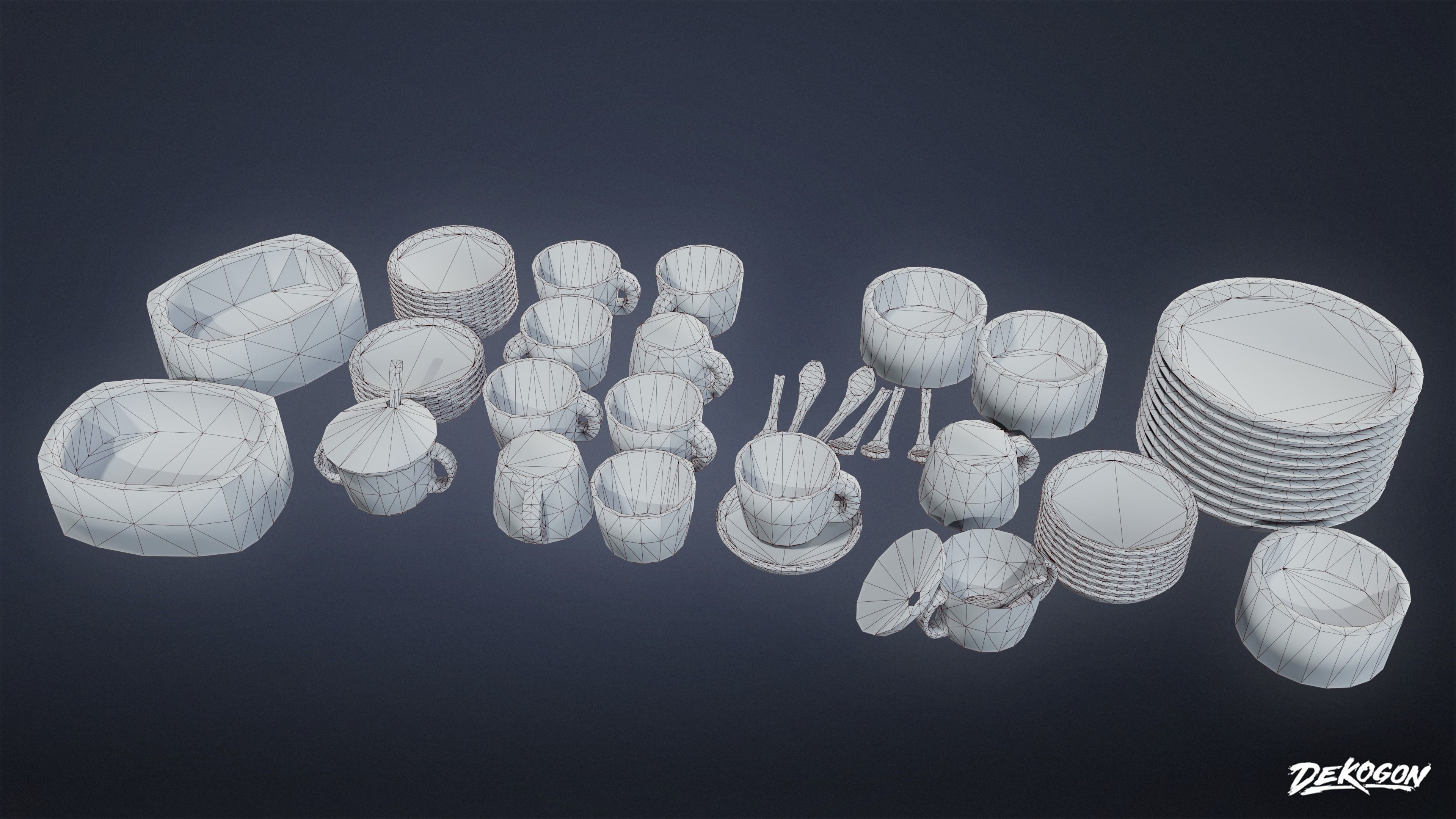 KITCHEN - Dish Set 02 - LOW POLY Low-poly 3D model_2