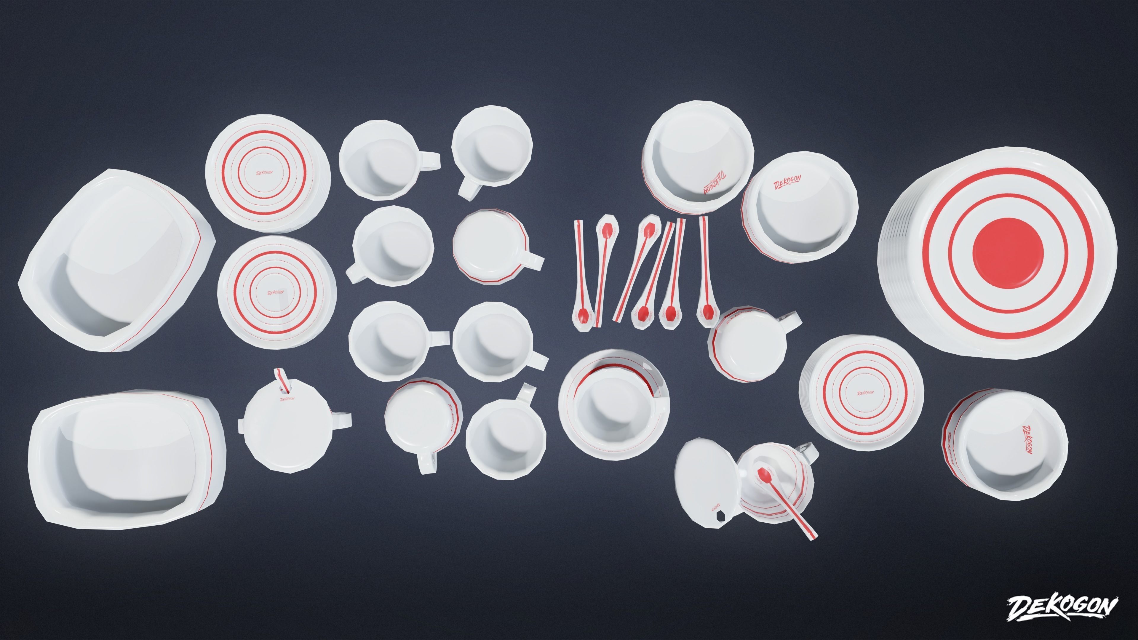 KITCHEN - Dish Set 02 - LOW POLY Low-poly 3D model_4
