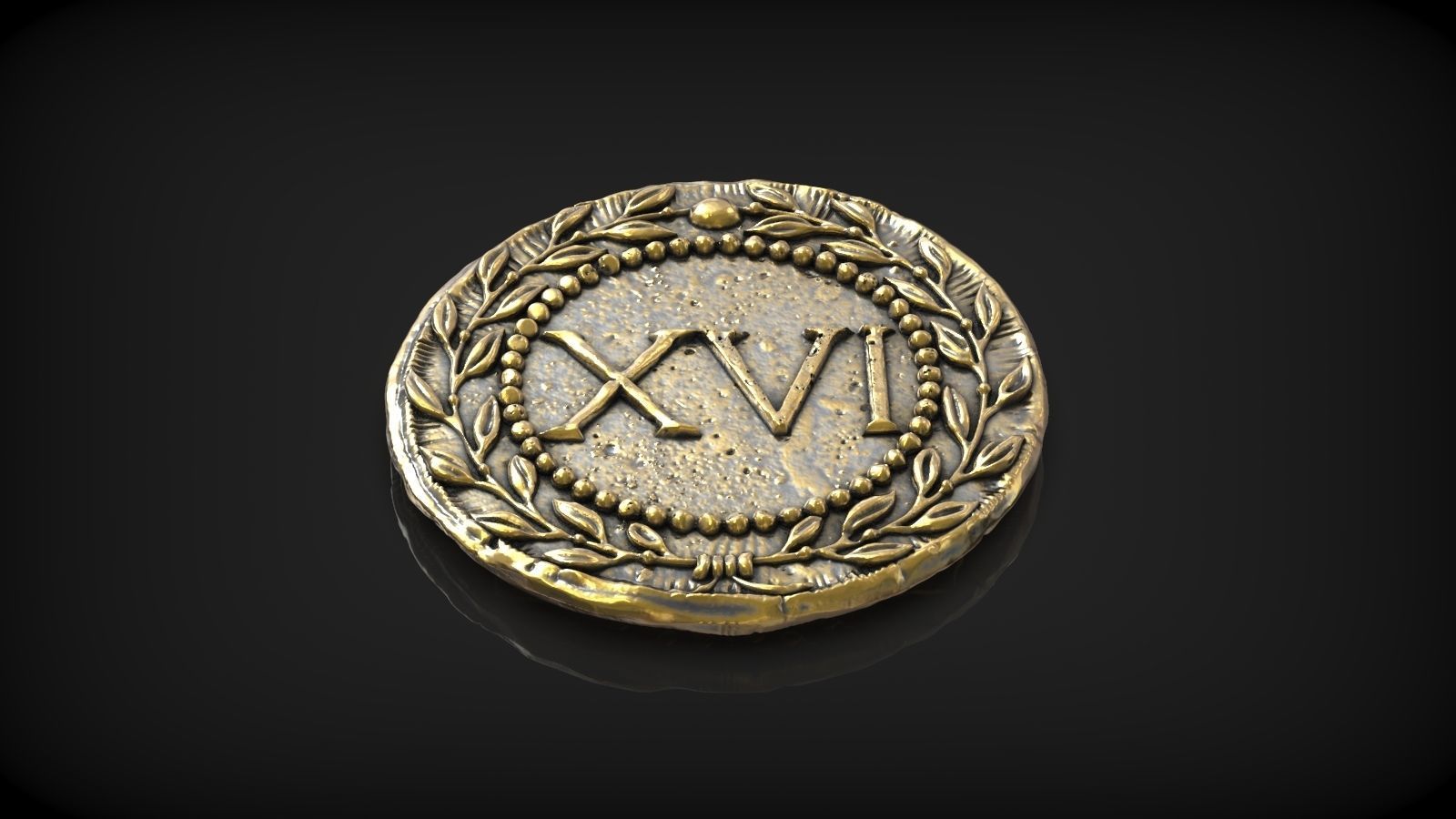 Spintria Rare Ancient Roman Token Antique Coin Number XVI 3D print model_4