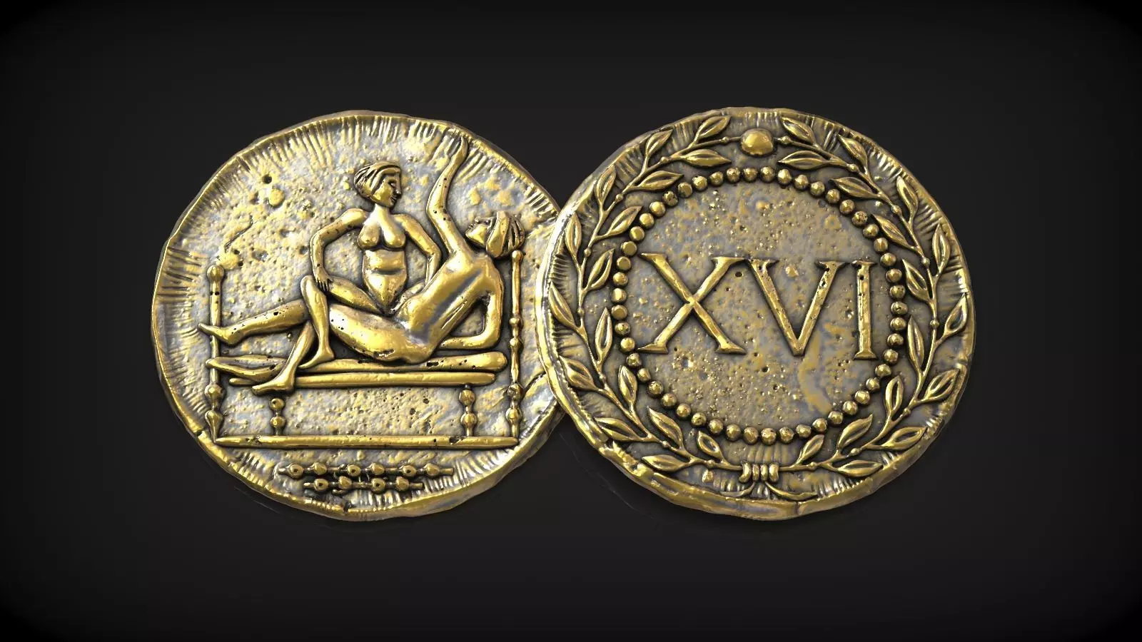 Spintria Rare Ancient Roman Token Antique Coin Number XVI 3D print model_0