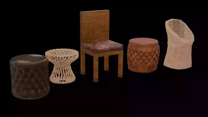 5 types of 3d modeling low poly  chairs