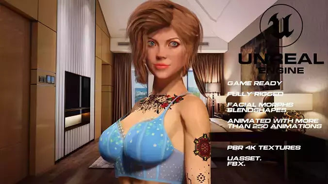 Tattoo girl full rigged - game ready - animated