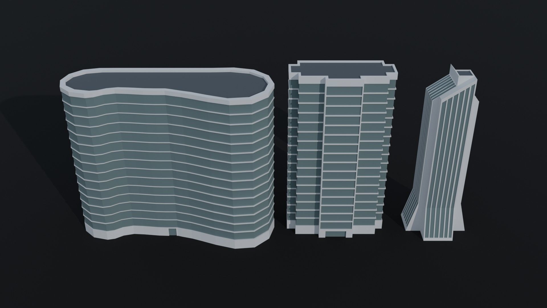 Cartoon skycrapers 2 Polygonal Style Low-poly 3D model_3