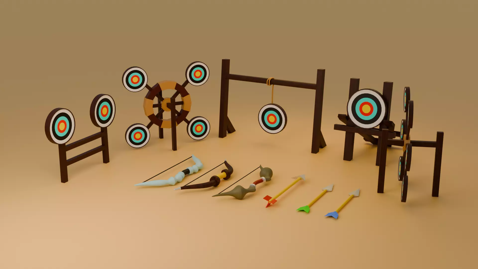 Low poly Archery game assets pack Low-poly 3D model_0