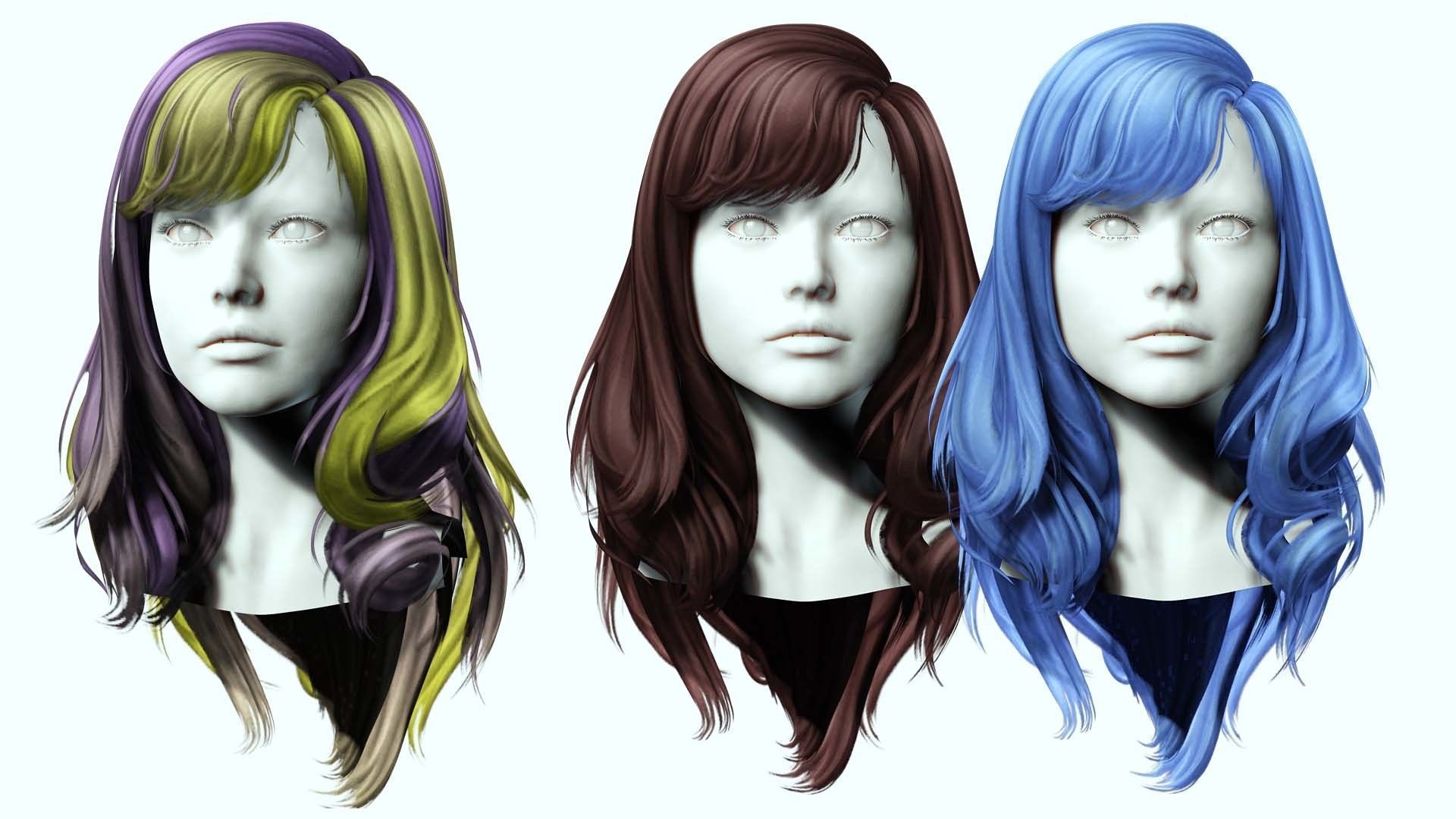 Female Colorable Hair Low-poly 3D model_1