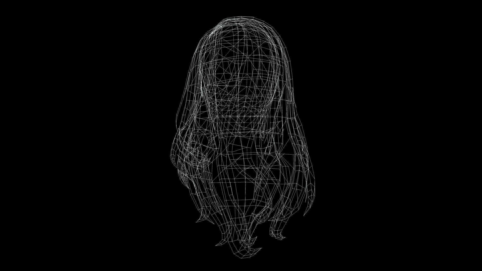 Female Colorable Hair Low-poly 3D model_12