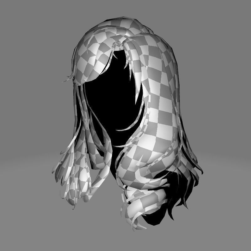 Female Colorable Hair Low-poly 3D model_16