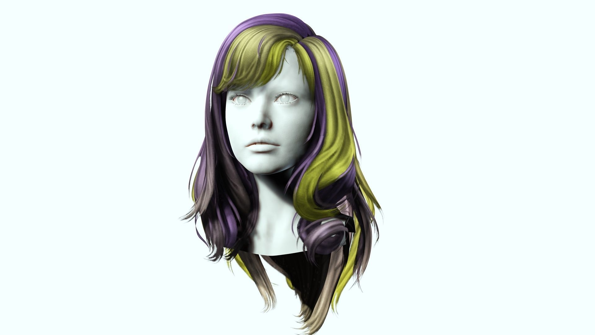 Female Colorable Hair Low-poly 3D model_10