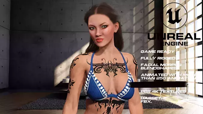 Tattoo girl full rigged - game ready - animated