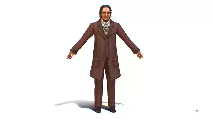 Old Man Concierge in Brown Suit Low-poly 3D model