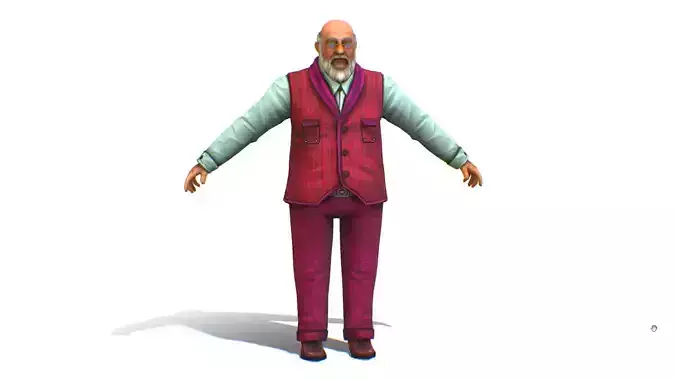 Bald Elderly Man Bearded Waiter Entertainer Low-poly 3D model