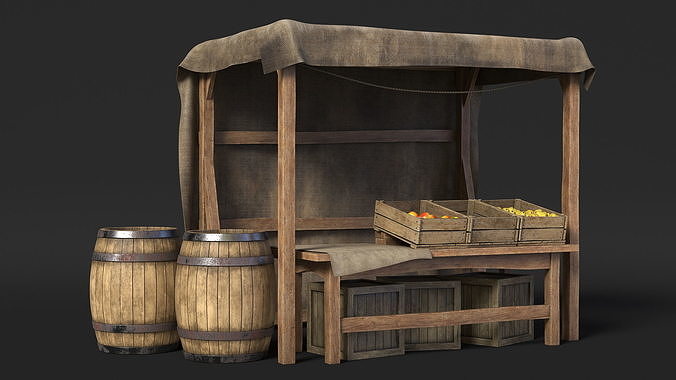Fantasy Food Market Stall with Awning 3D model