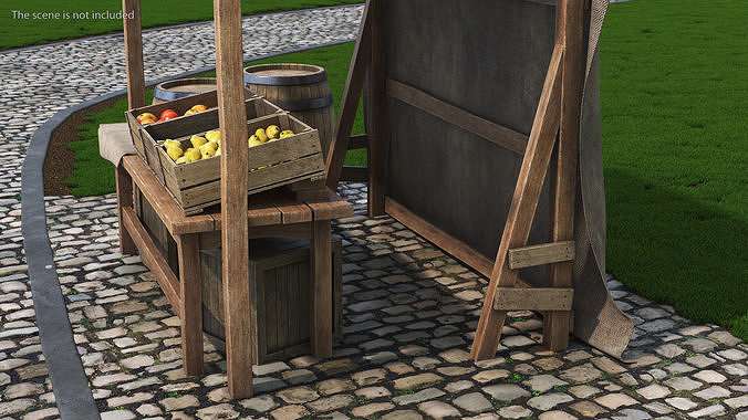 Fantasy Food Market Stall with Awning 3D model 4