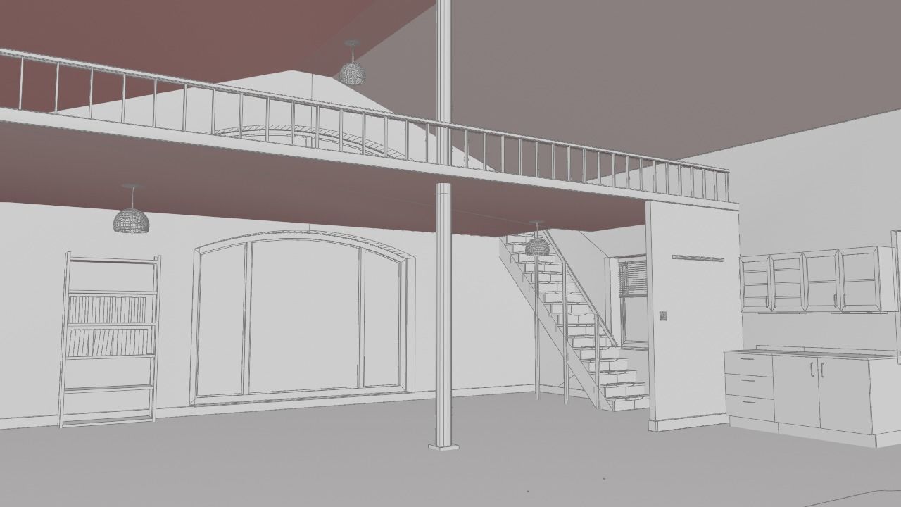 Studio house with loft and environment 2024 3D model_13