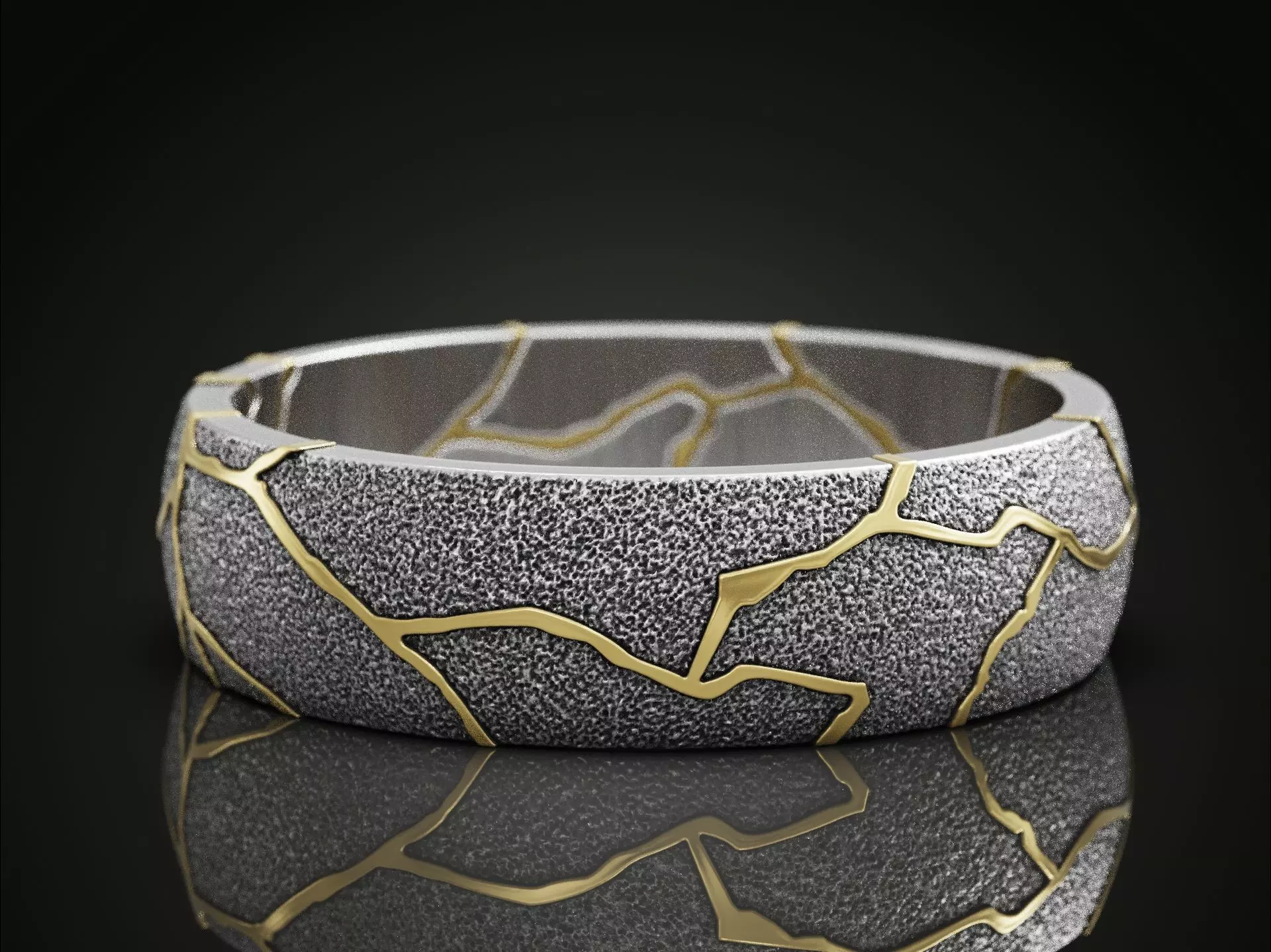 Kintsugi japan art band ring 3D print model_0